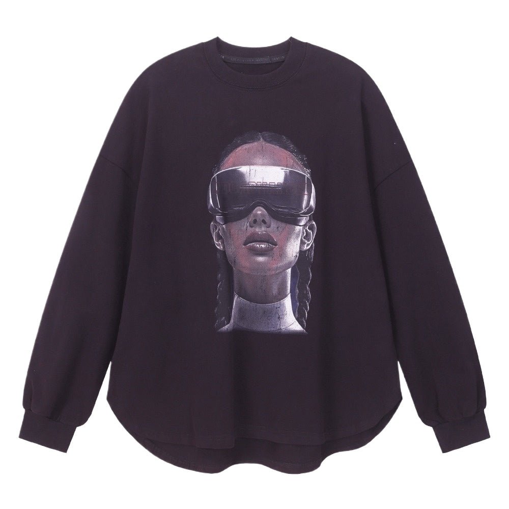 Futuristic Portrait Print Sweatshirt - Thrashink