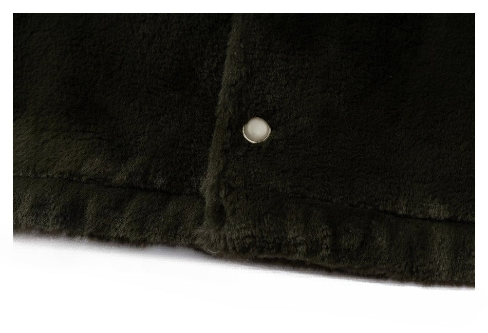 Fuzzy Beaded Comic Patch Collarless Padded Jacket - Thrashink