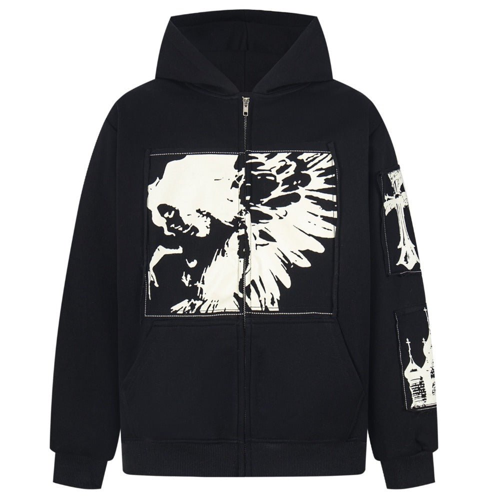 Gothic Angel Cathedral Zip - Up Hoodie - Thrashink