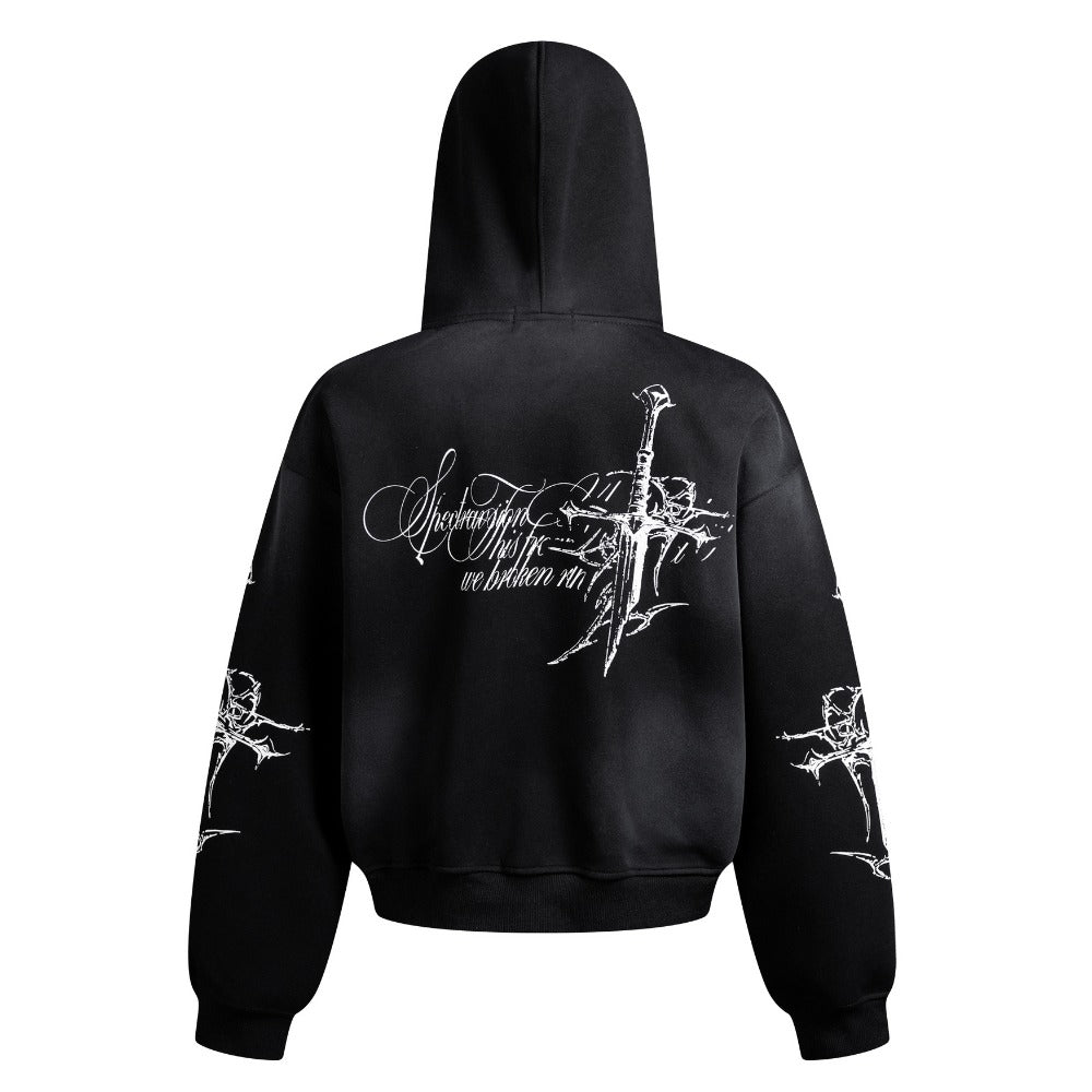 Gothic Cross Zip - Up Hoodie - Thrashink