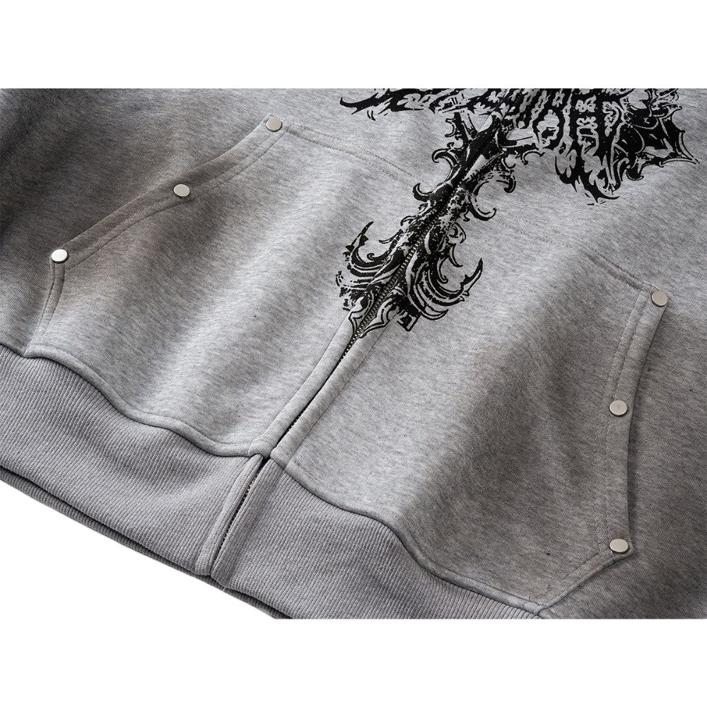 Gothic Cross Zip - Up Hoodie - Thrashink