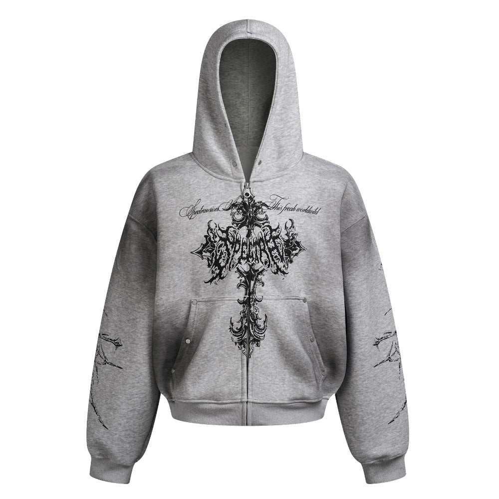 Gothic Cross Zip - Up Hoodie - Thrashink