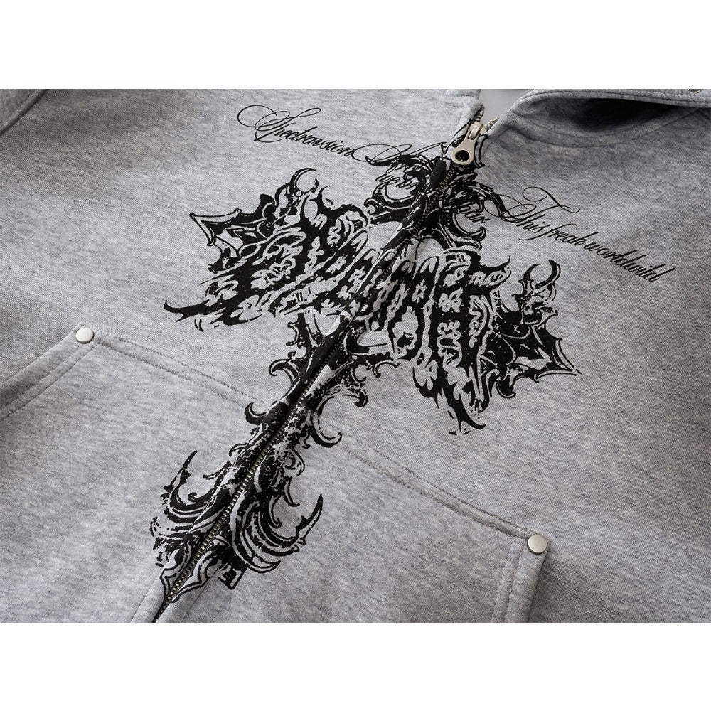 Gothic Cross Zip - Up Hoodie - Thrashink