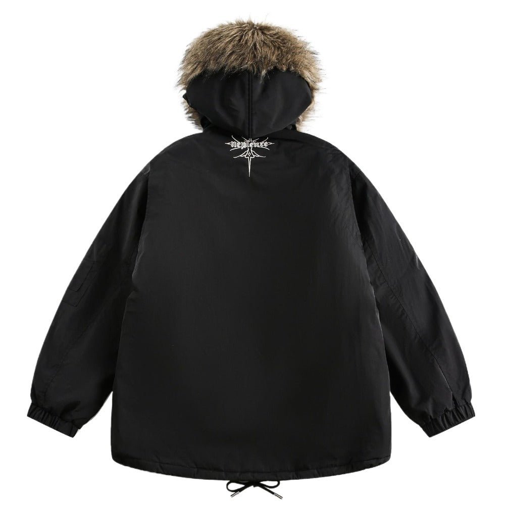 Gothic Fur Collar Hooded Padded Jacket - Thrashink