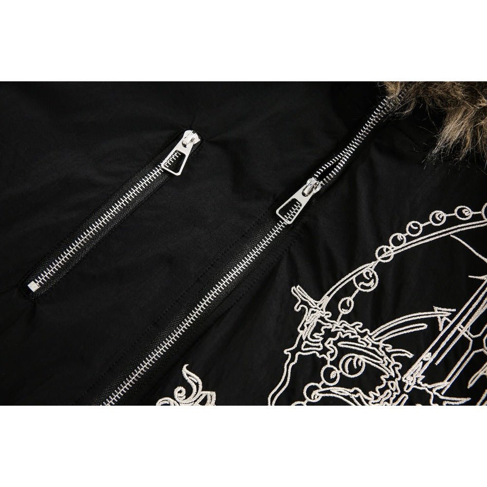 Gothic Fur Collar Hooded Padded Jacket - Thrashink