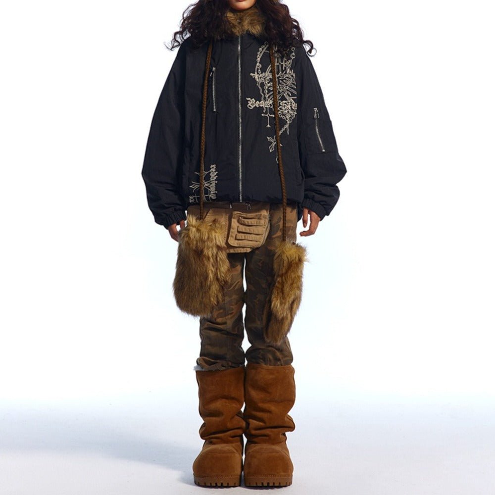 Gothic Fur Collar Hooded Padded Jacket - Thrashink