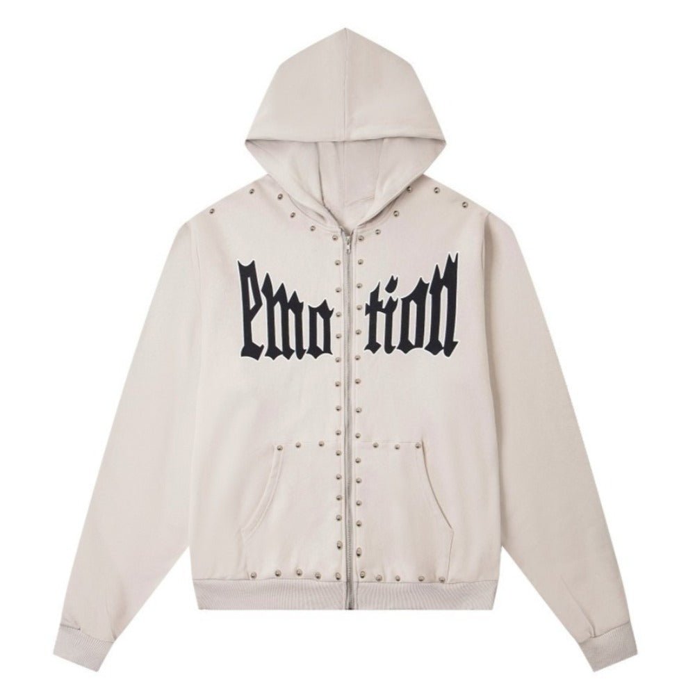 Gothic Rivet Zip - Up Hoodie - Thrashink