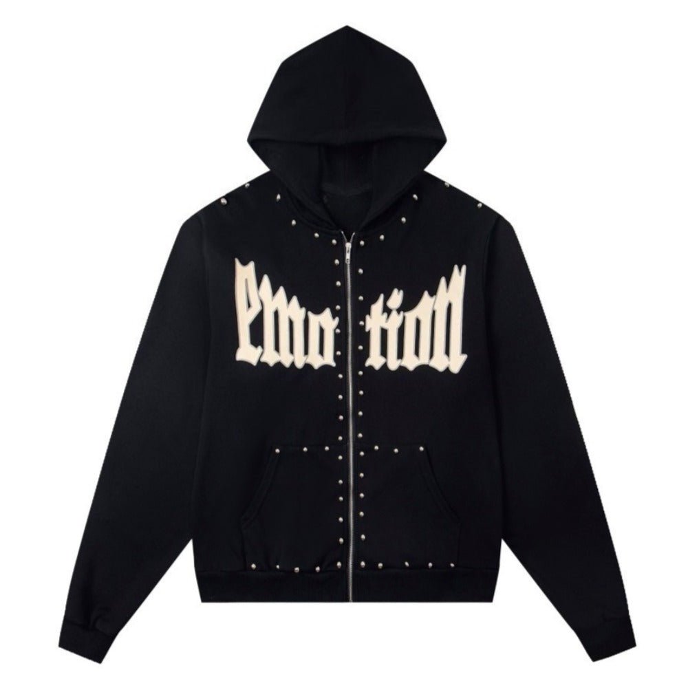Gothic Rivet Zip - Up Hoodie - Thrashink