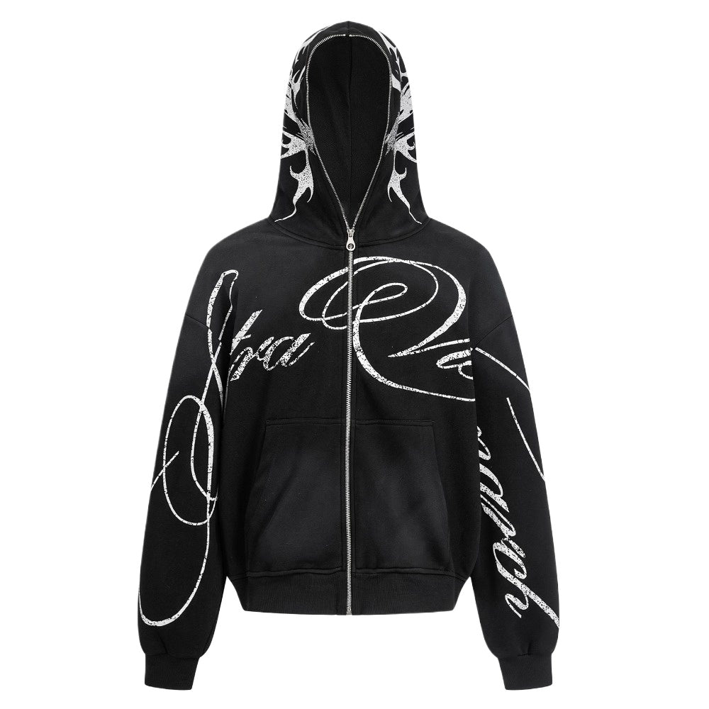 Gothic Style Graffiti Script Full - Zip Hoodie - Thrashink
