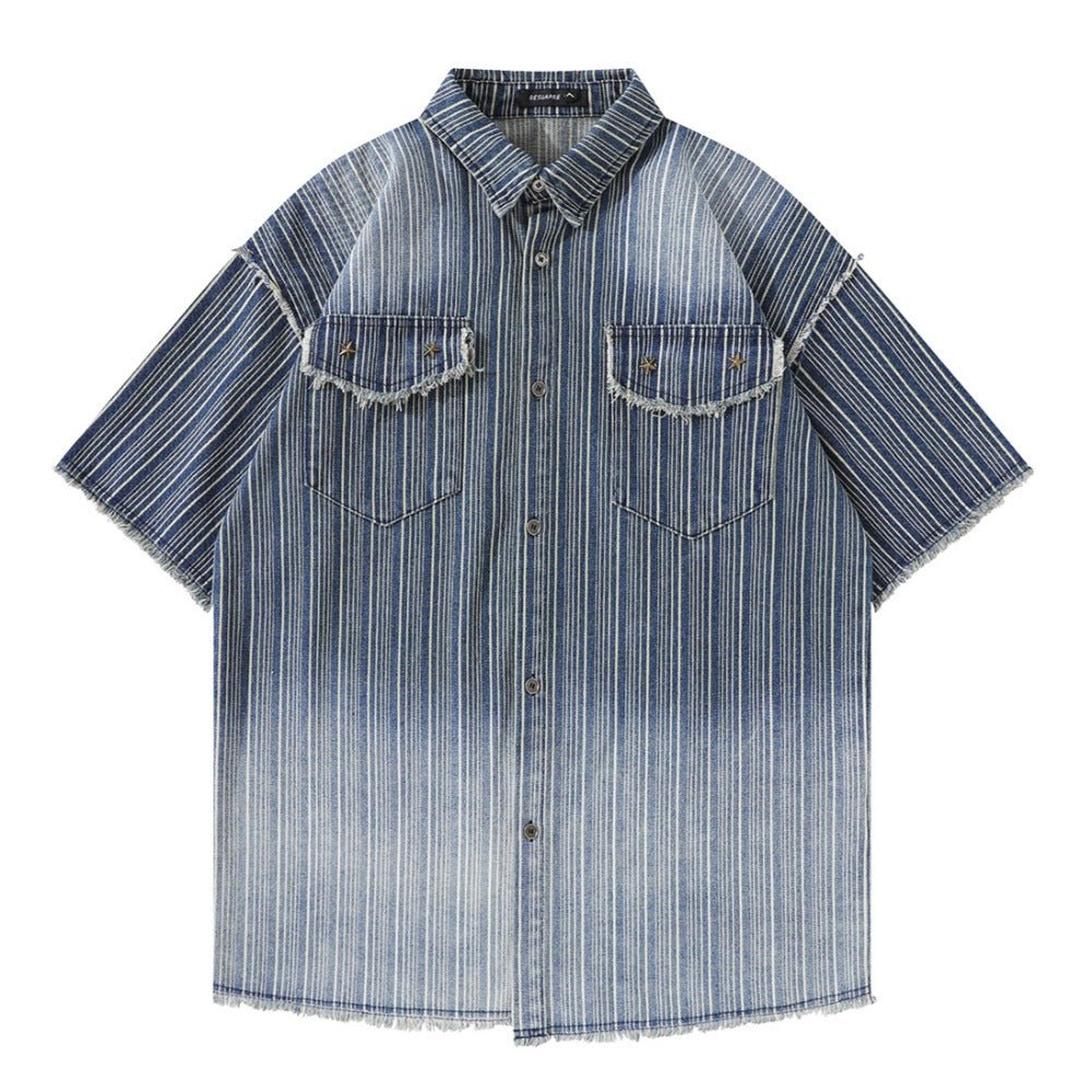 Gradient Frayed Edge Striped Shirt - Thrashink