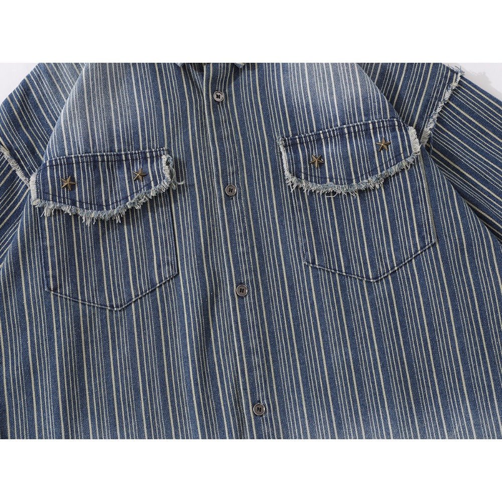 Gradient Frayed Edge Striped Shirt - Thrashink