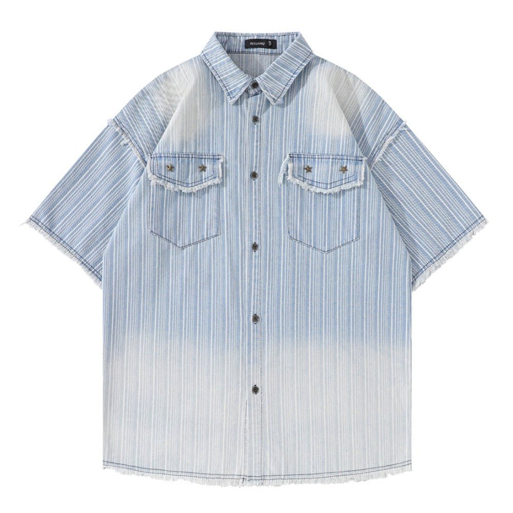 Gradient Frayed Edge Striped Shirt - Thrashink