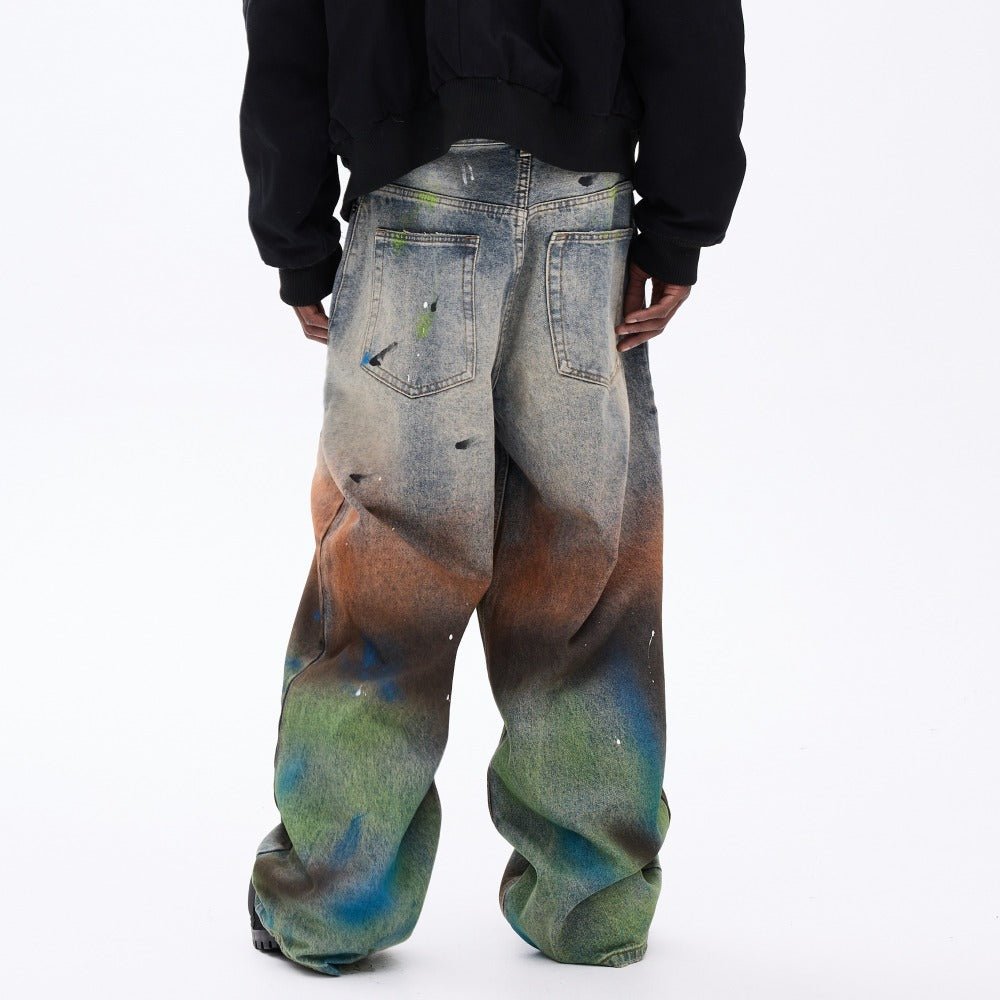 Gradient Multicolorr Wash Distressed Jeans - Thrashink