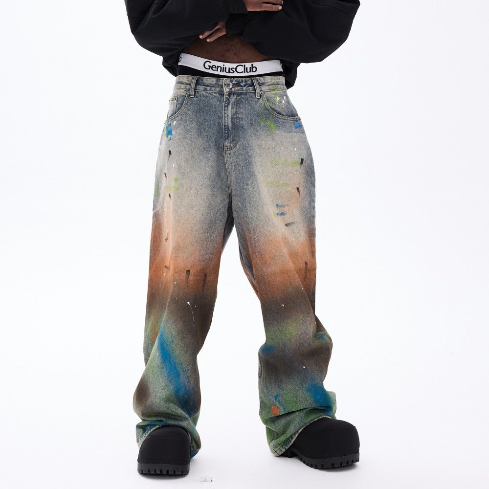 Gradient Multicolorr Wash Distressed Jeans - Thrashink
