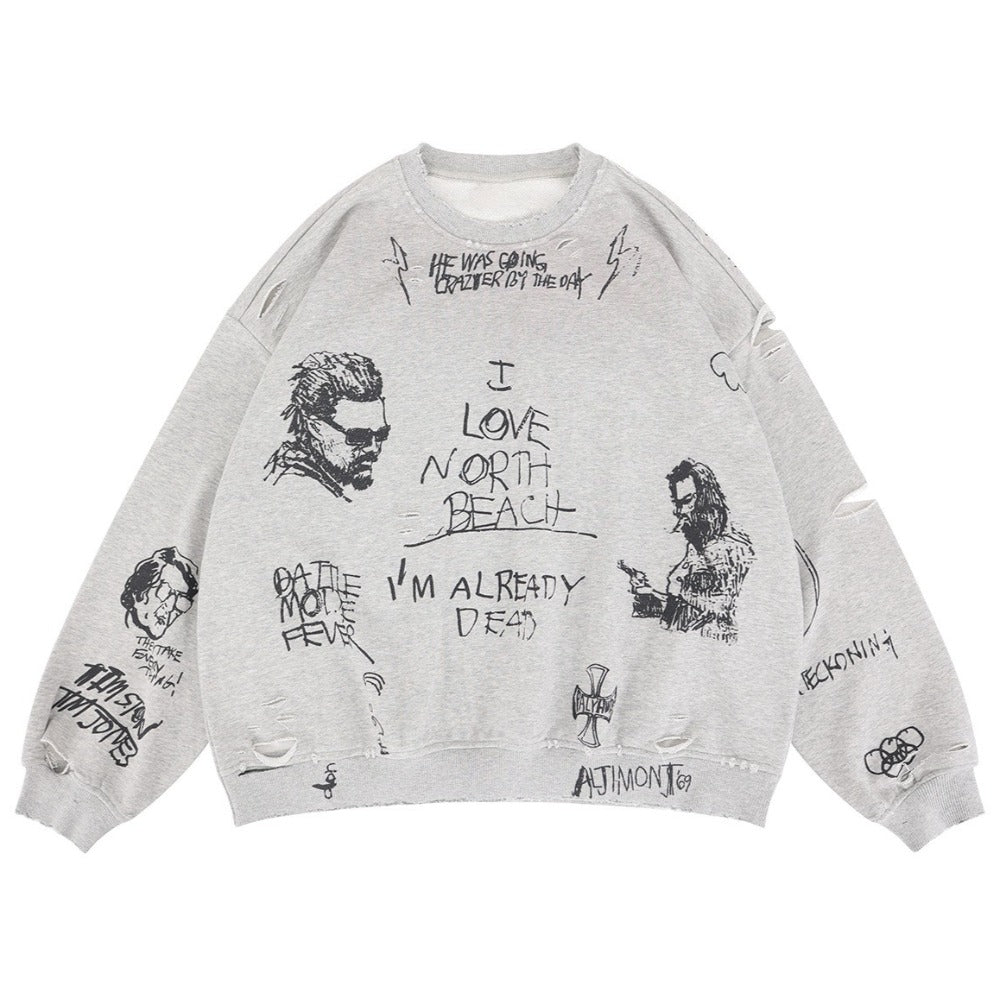 Graffiti Art Distressed Crewneck Sweatshirt - Thrashink