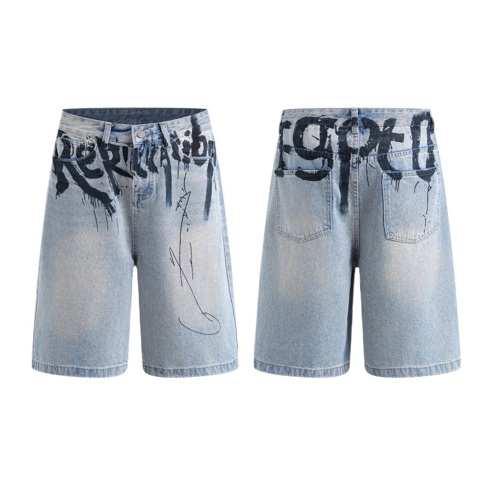 Graffiti Splash Denim Shorts - Thrashink