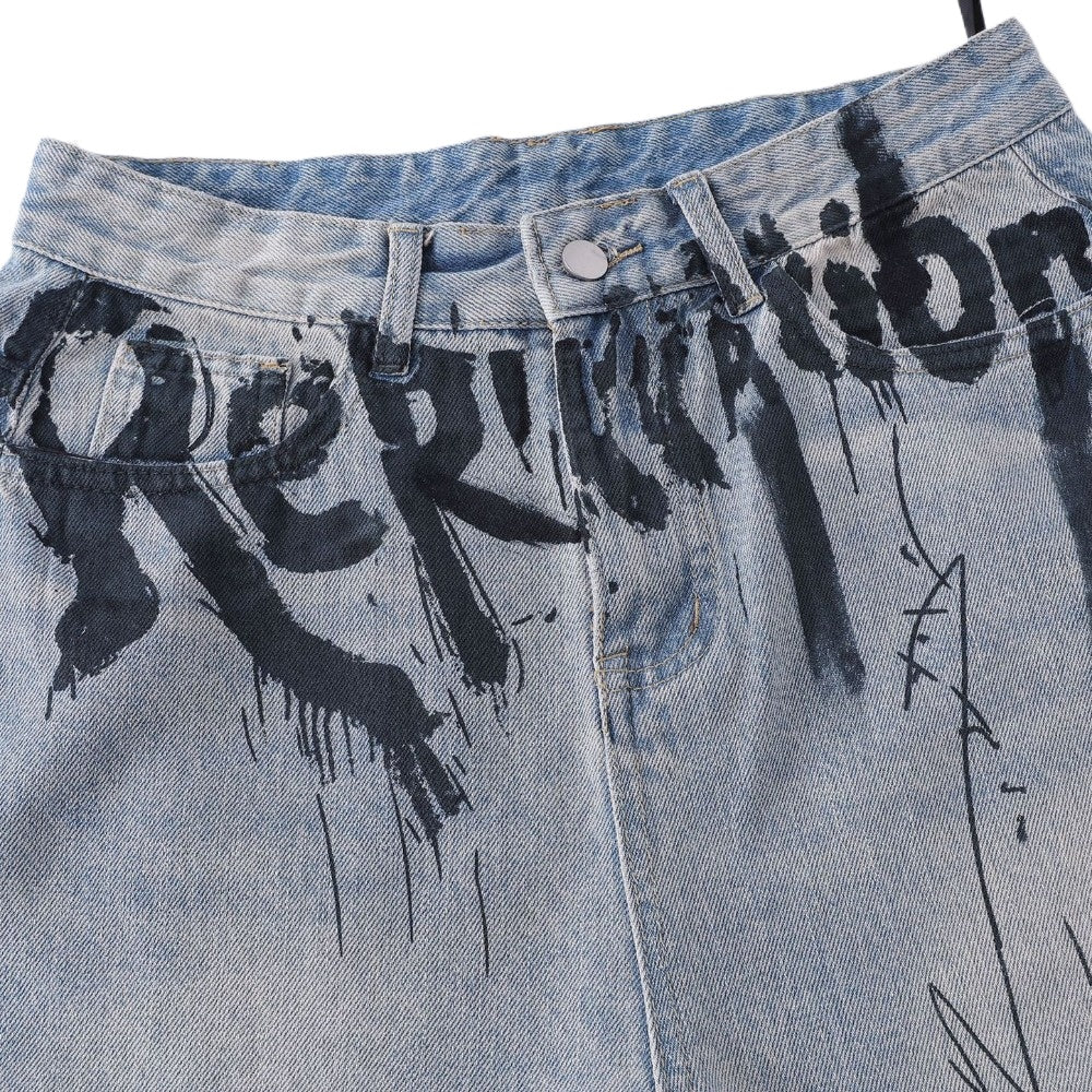 Graffiti Splash Denim Shorts - Thrashink