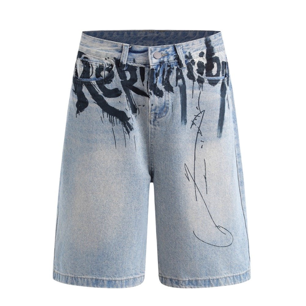 Graffiti Splash Denim Shorts - Thrashink