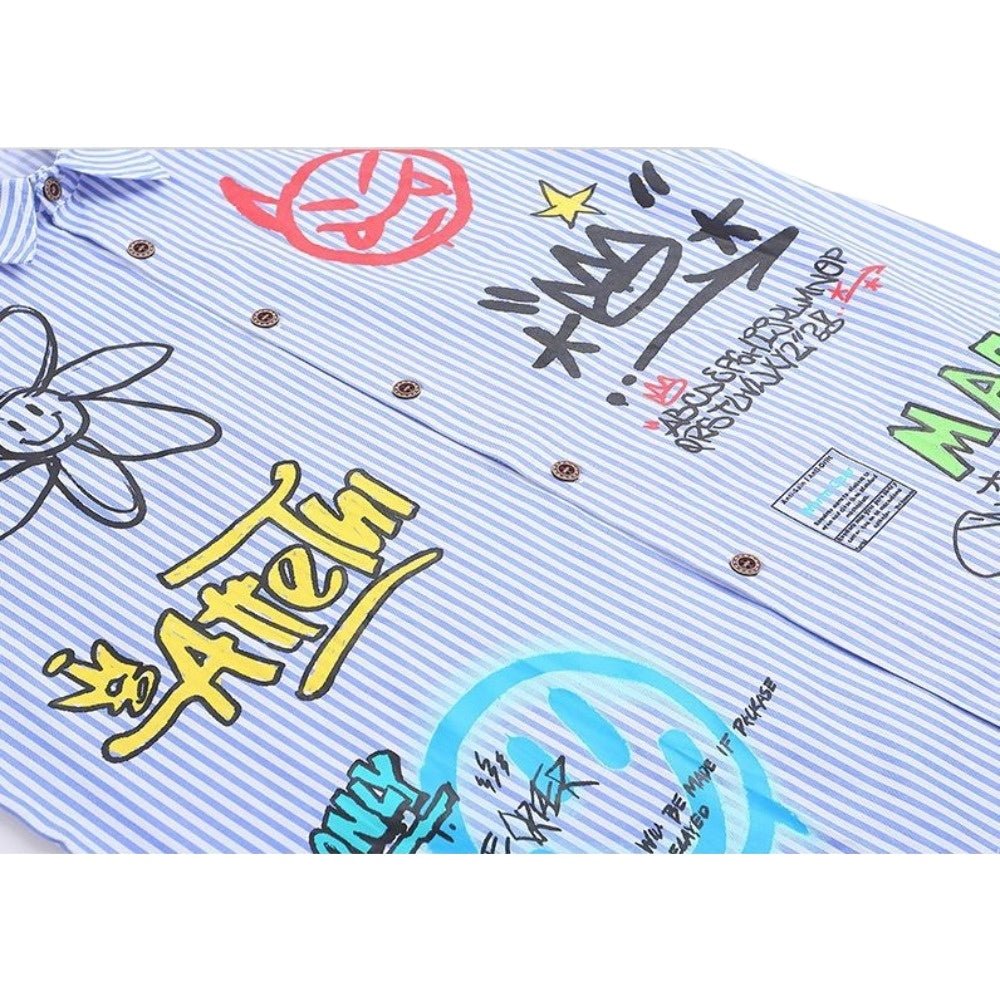 Graffiti - Striped Oversized Shirt - Thrashink