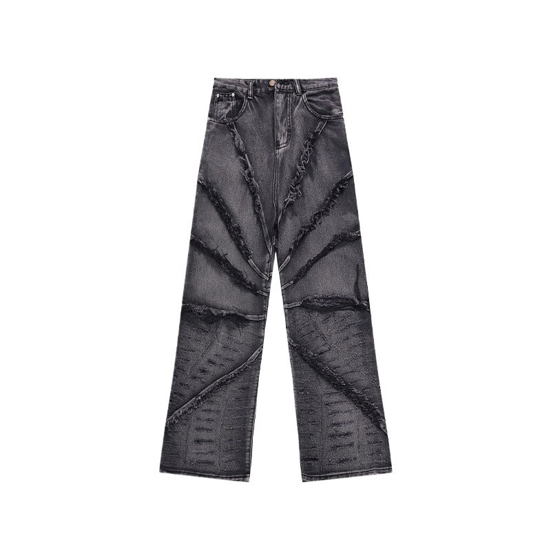 Gray Frayed Line Distressed Jeans - Thrashink