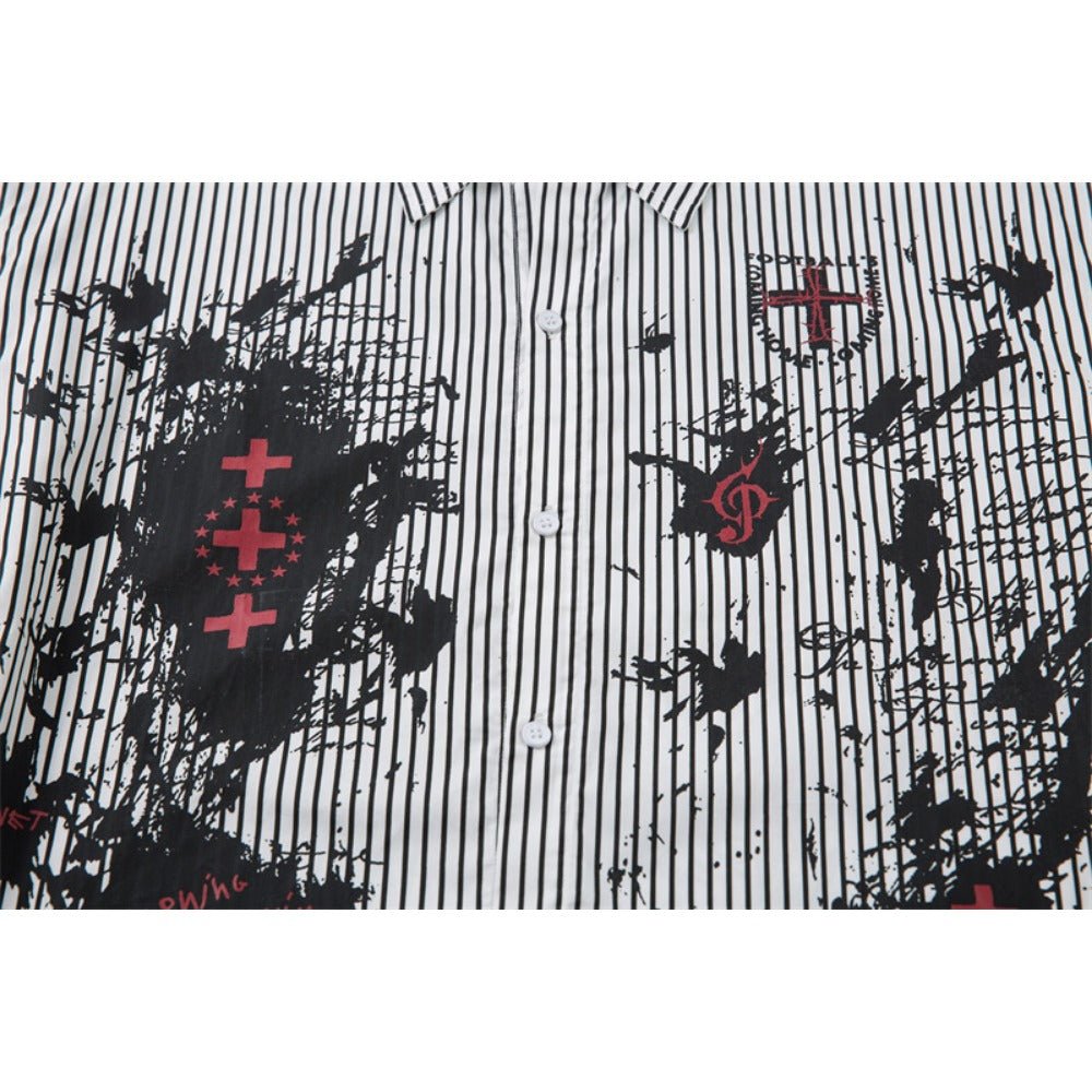 Grunge Splatter Striped Shirt - Thrashink