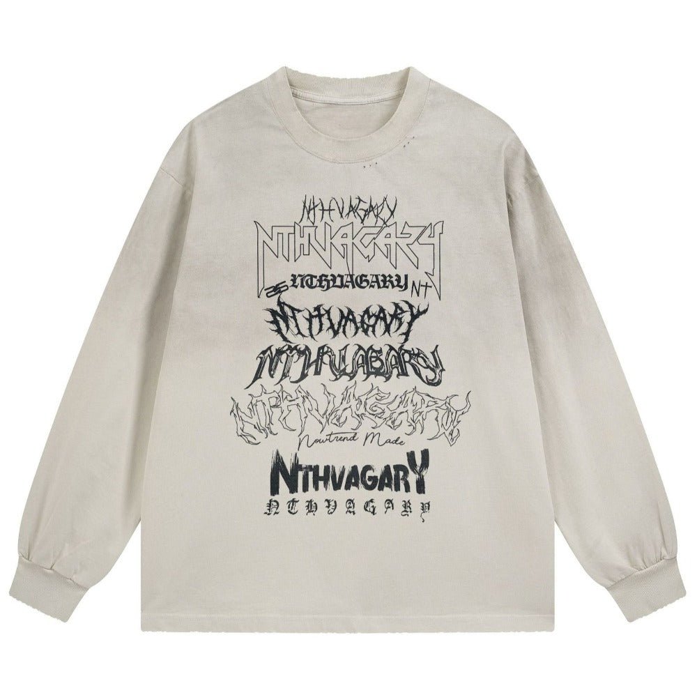 Grunge Typography Print Long Sleeve T-Shirt - Thrashink