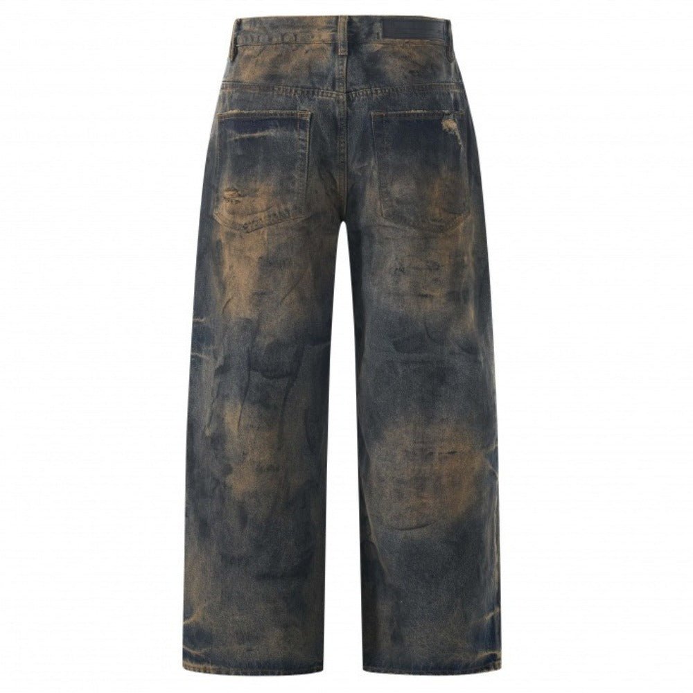 Heavy - Duty Washed Distressed Wide - Leg Jeans - Thrashink