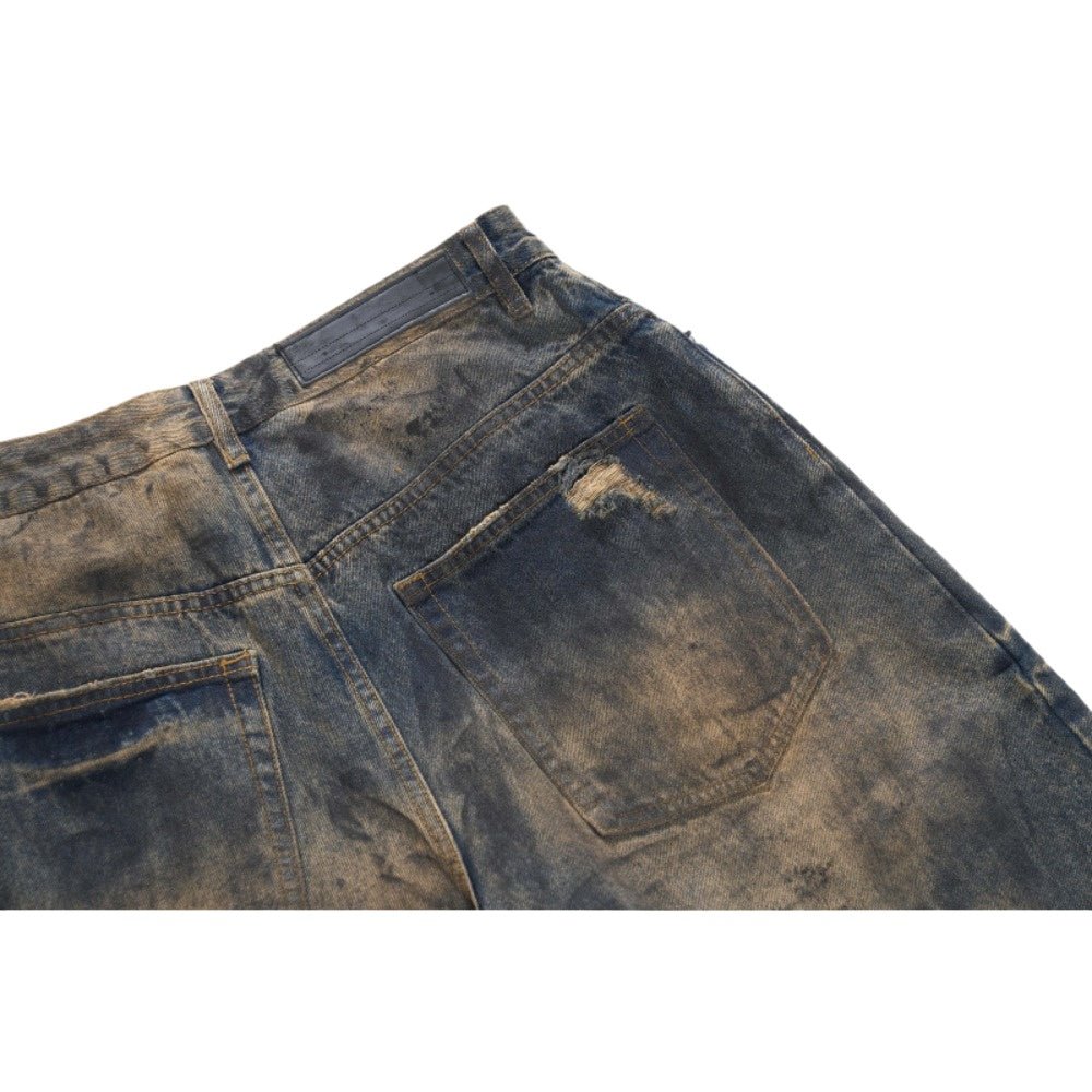 Heavy - Duty Washed Distressed Wide - Leg Jeans - Thrashink