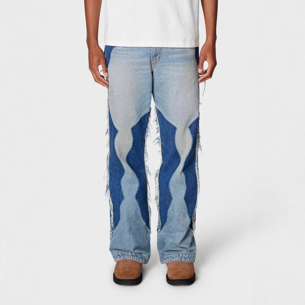 Heavy Washed Patchwork Jeans - Thrashink