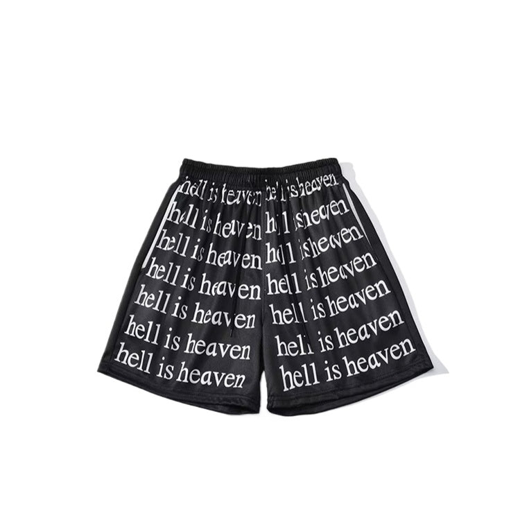 "Hell Is Heaven" Lettering Print Shorts - Thrashink