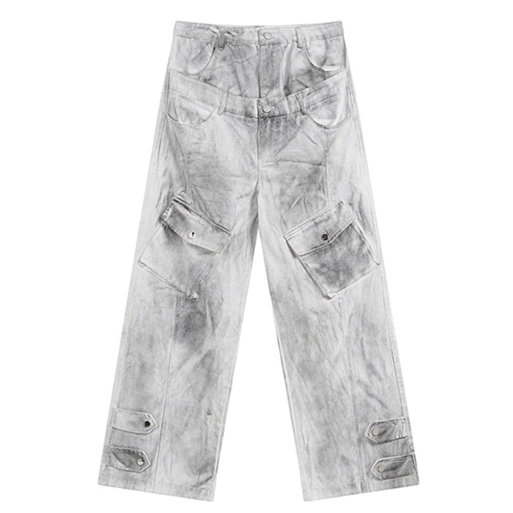 High Street Double Waistband Washed Jeans - Thrashink