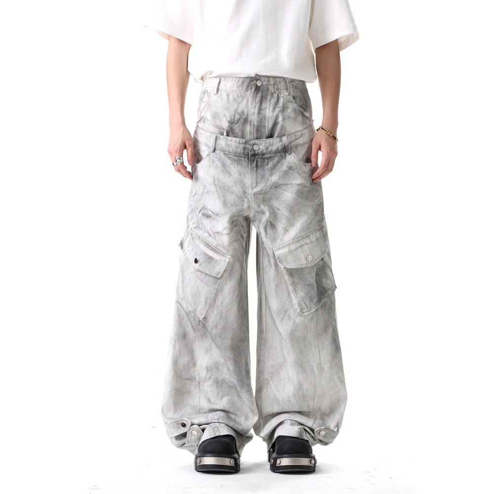 High Street Double Waistband Washed Jeans - Thrashink