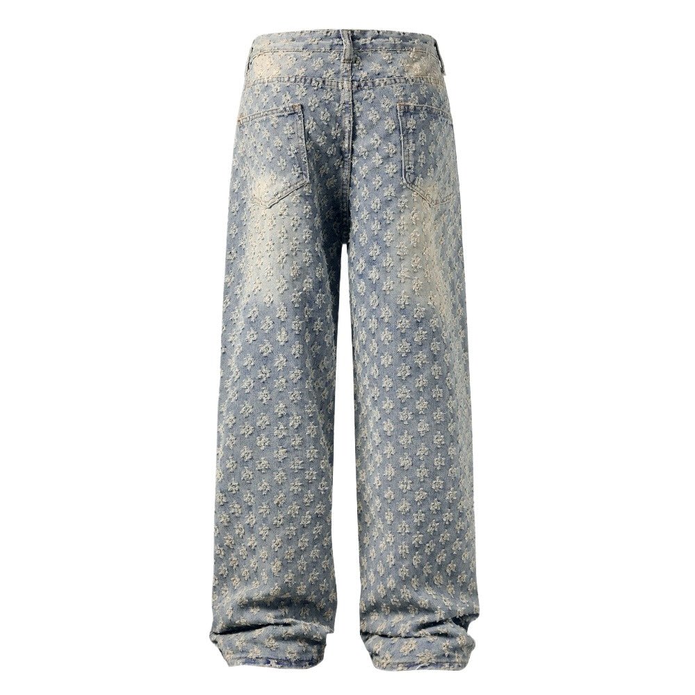 High Street Full Print Jacquard Design Jeans - Thrashink