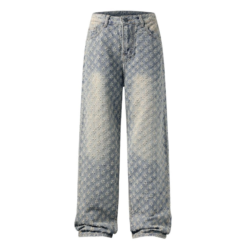 High Street Full Print Jacquard Design Jeans - Thrashink