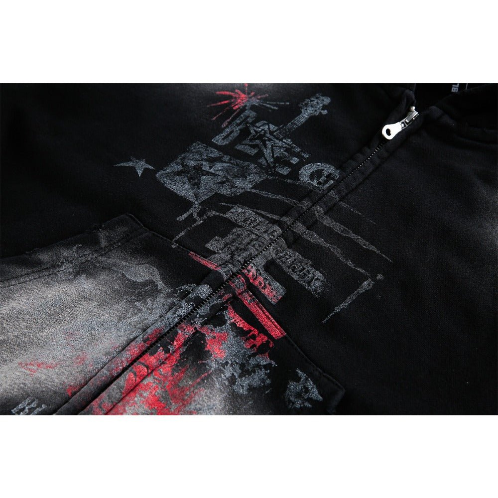 Hip - Hop Wasteland Style Washed Hoodie - Thrashink