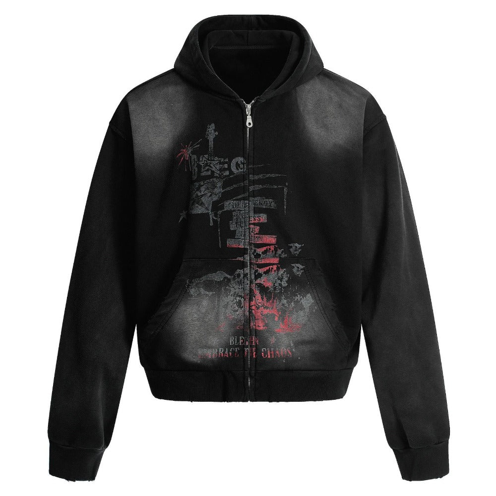Hip - Hop Wasteland Style Washed Hoodie - Thrashink