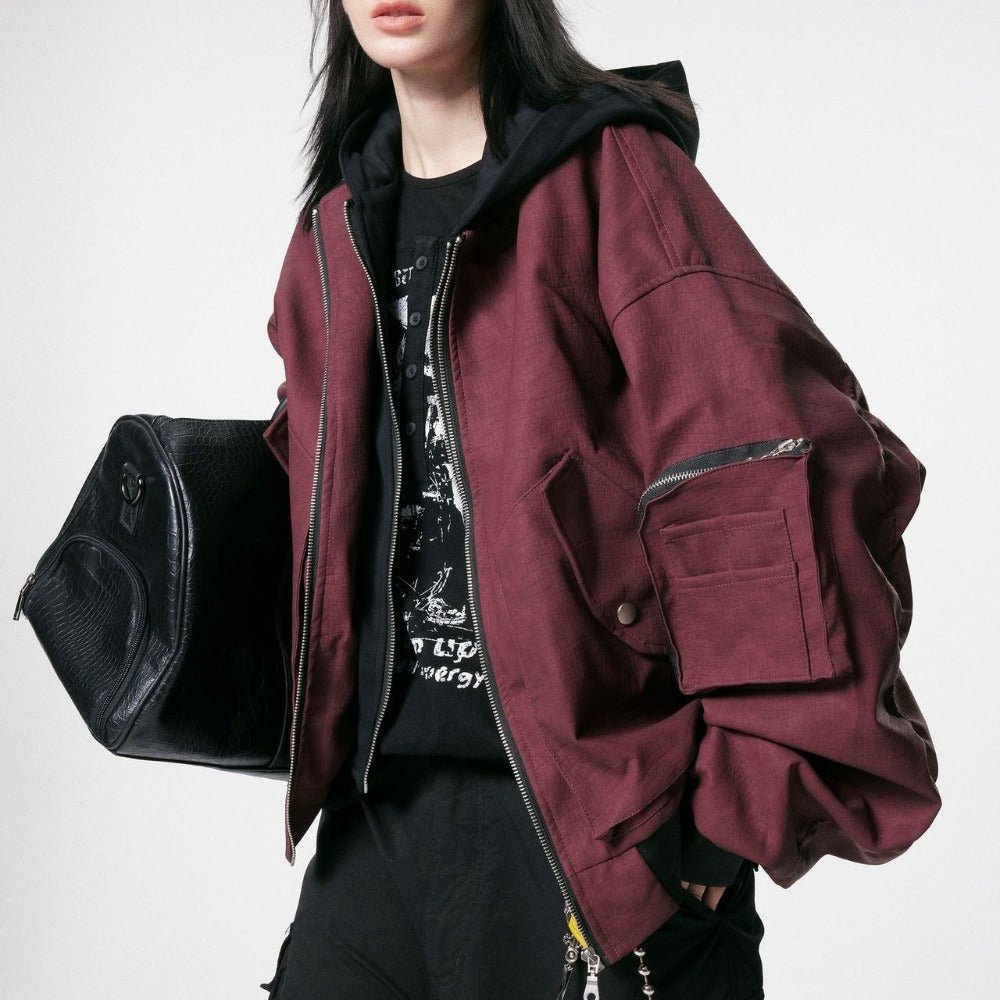 Hooded Suede - textured Bomber Jacket - Thrashink