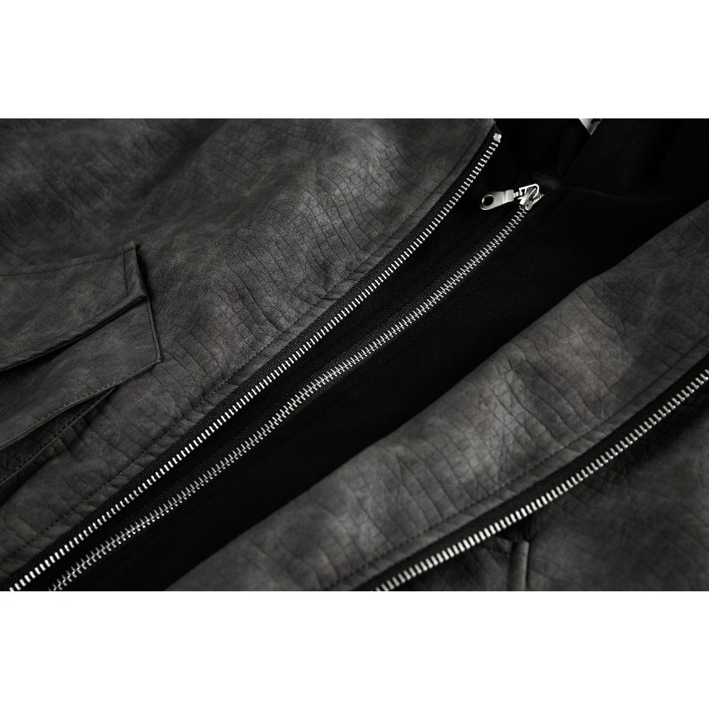 Hooded Suede - textured Bomber Jacket - Thrashink