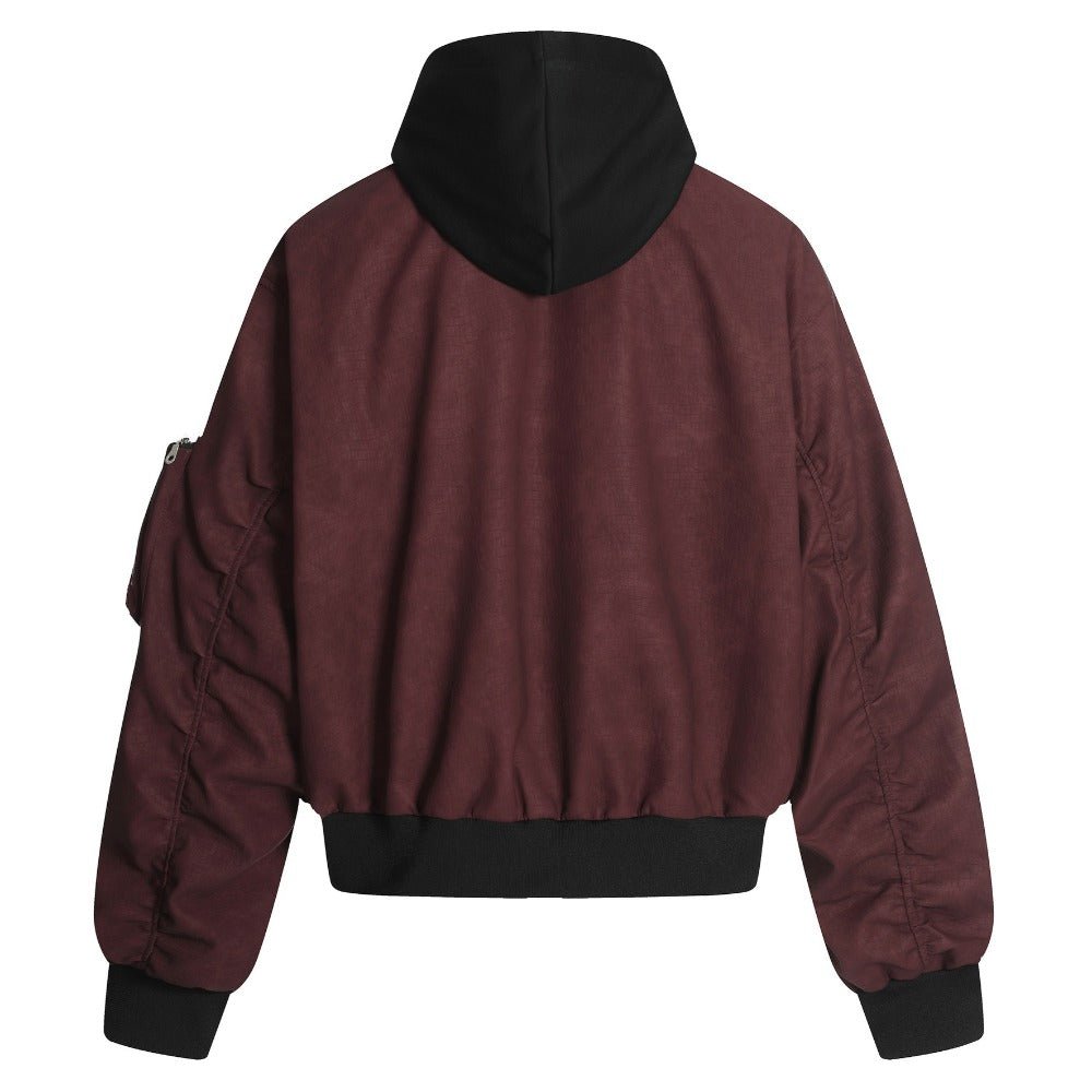 Hooded Suede - textured Bomber Jacket - Thrashink