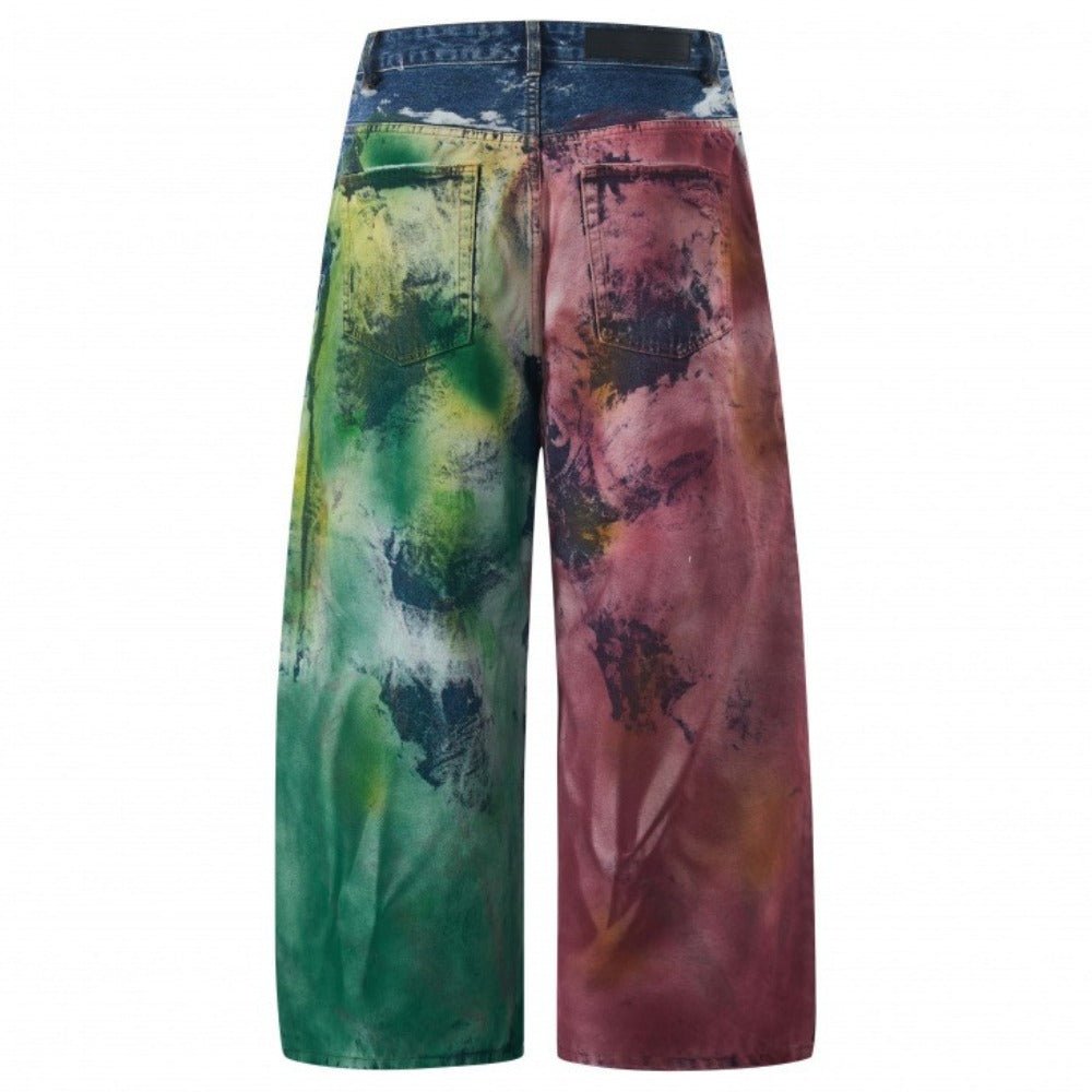Ink - splashed Color Washed Graffiti Ripped Jeans - Thrashink