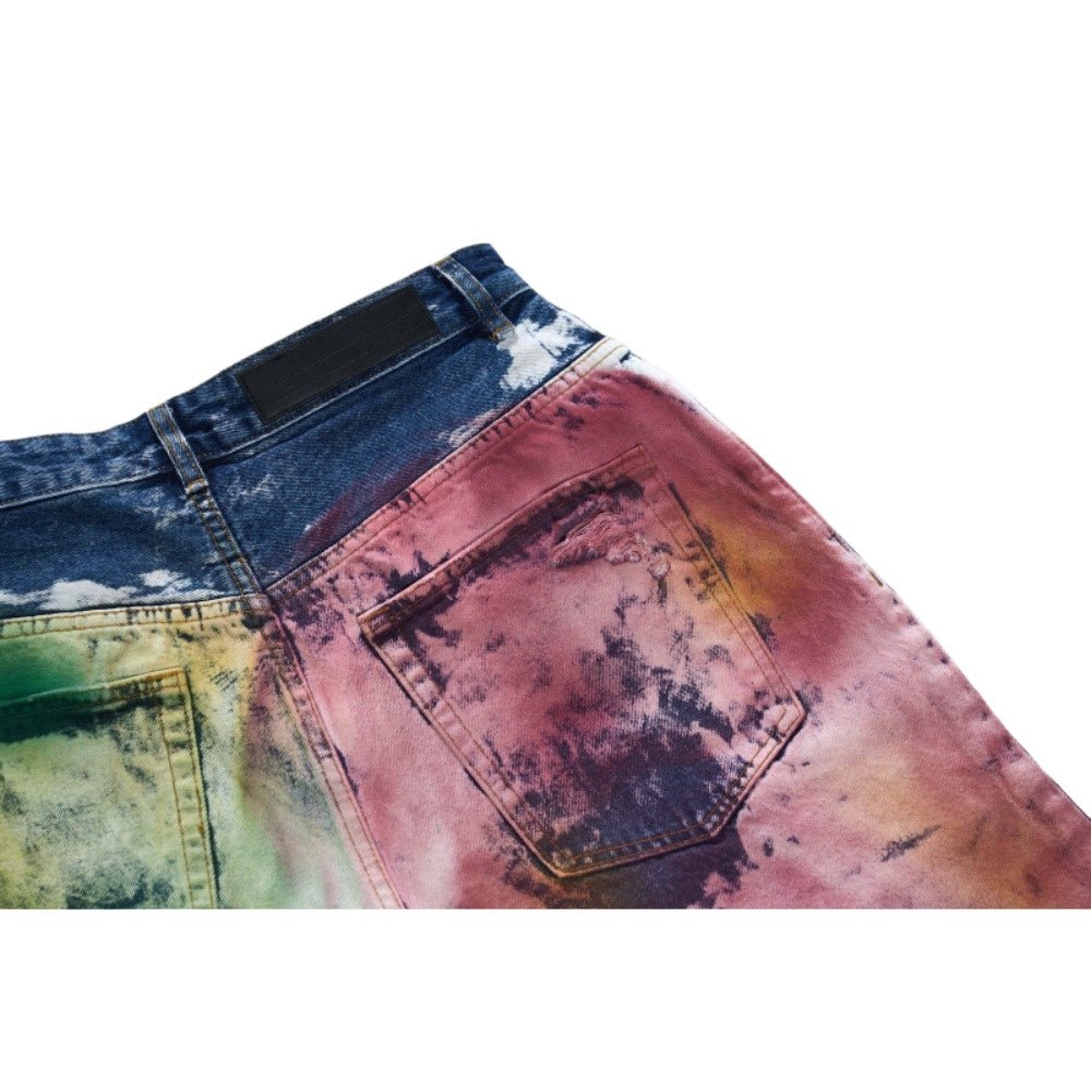 Ink - splashed Color Washed Graffiti Ripped Jeans - Thrashink