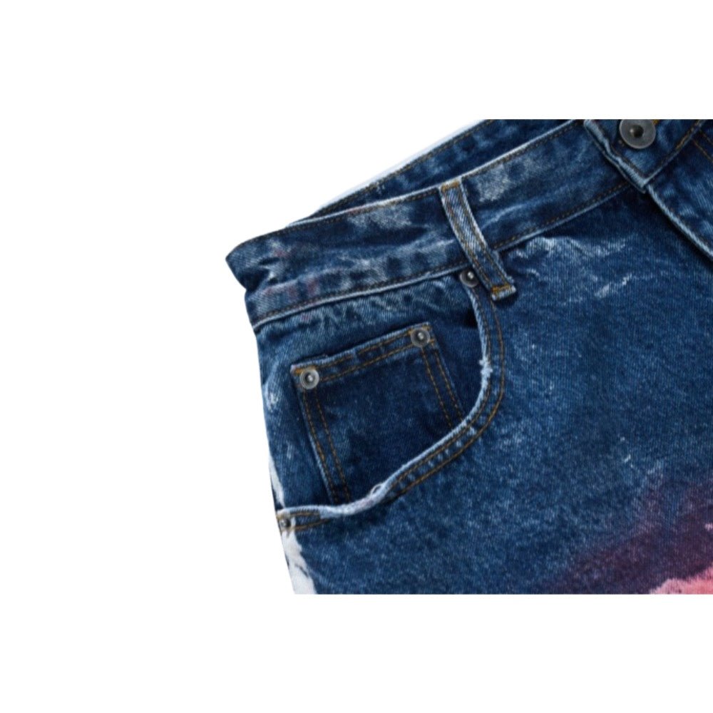 Ink - splashed Color Washed Graffiti Ripped Jeans - Thrashink