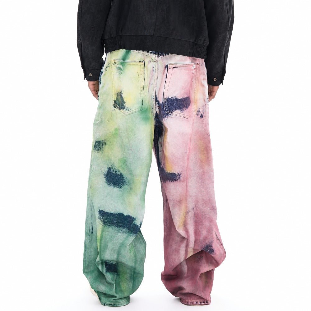 Ink - splashed Color Washed Graffiti Ripped Jeans - Thrashink