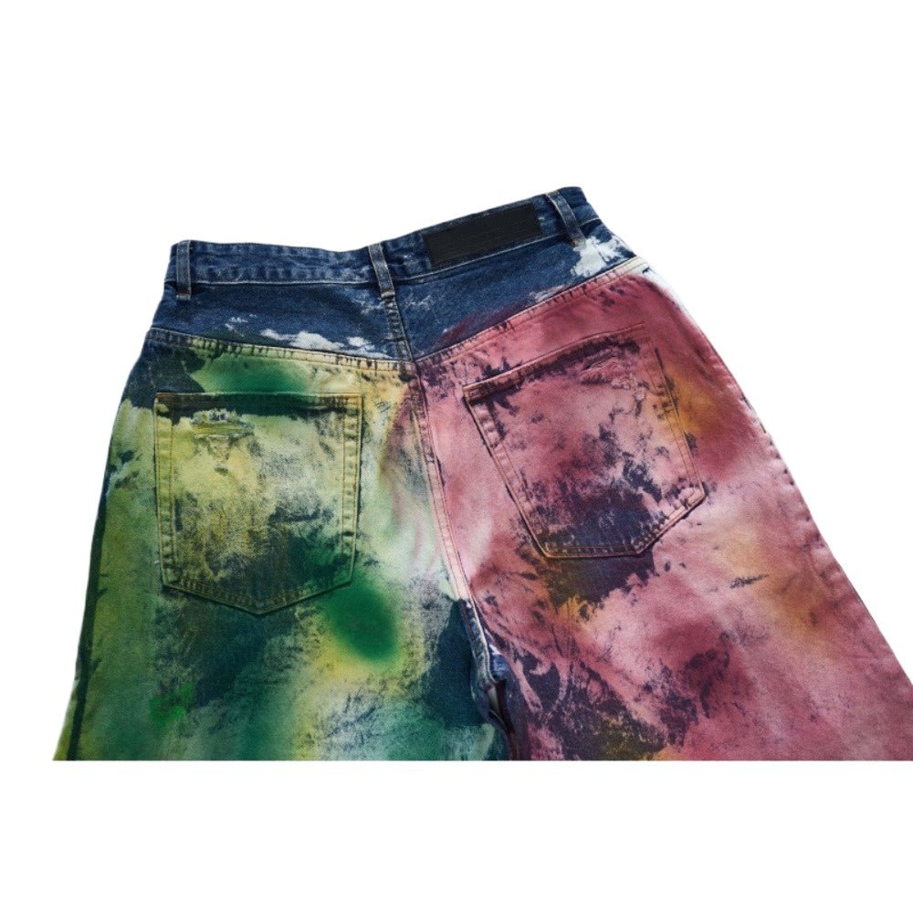 Ink - splashed Color Washed Graffiti Ripped Jeans - Thrashink