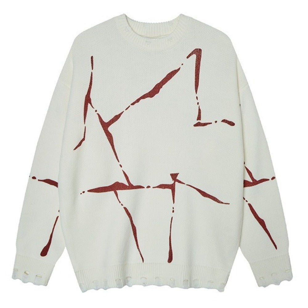 Irregular Line Print Loose Crewneck Sweater - Thrashink