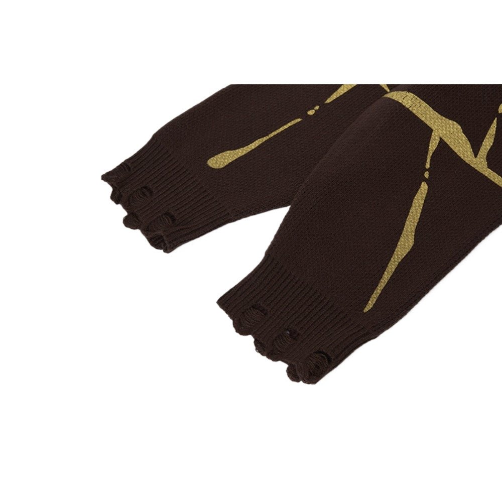 Irregular Line Print Loose Crewneck Sweater - Thrashink