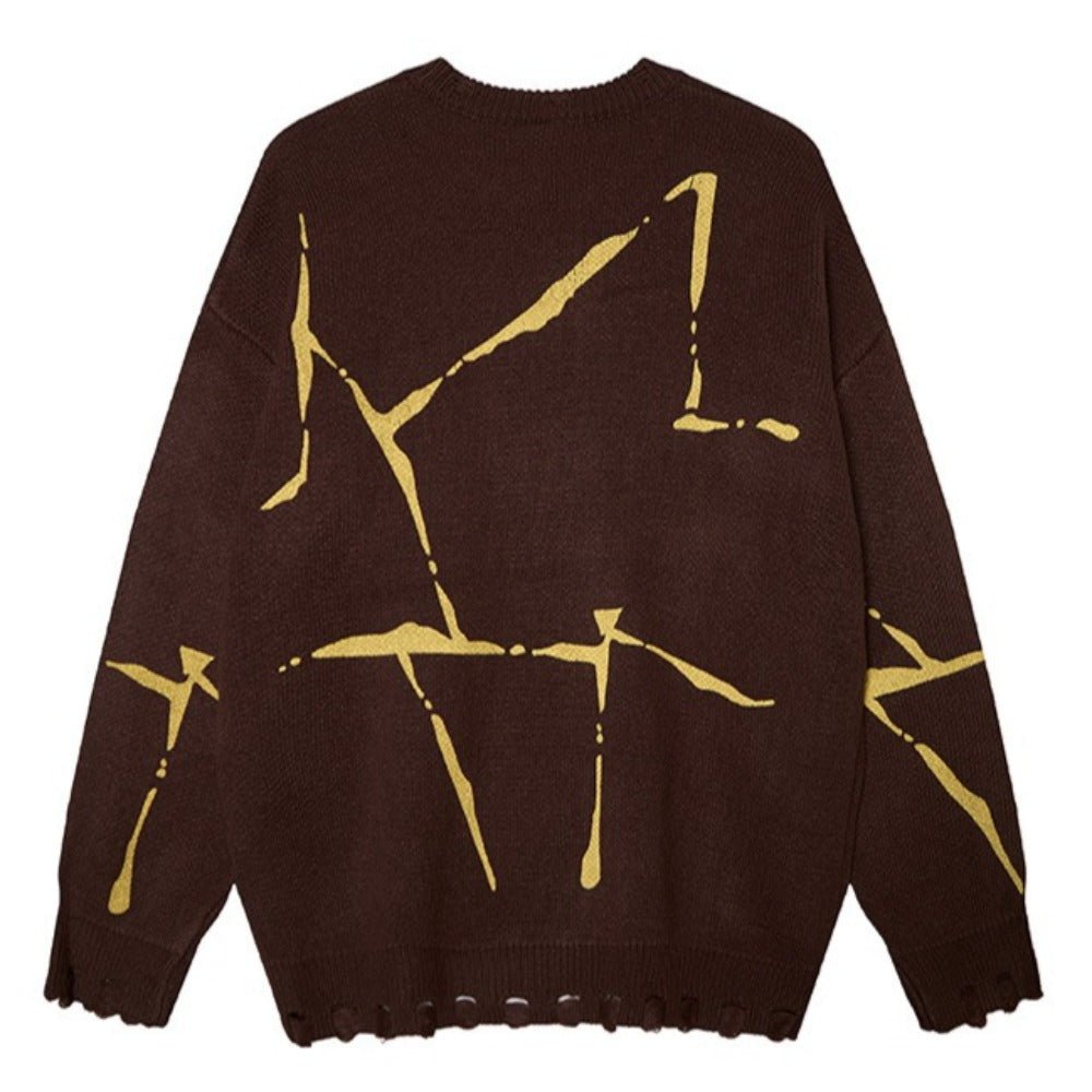 Irregular Line Print Loose Crewneck Sweater - Thrashink