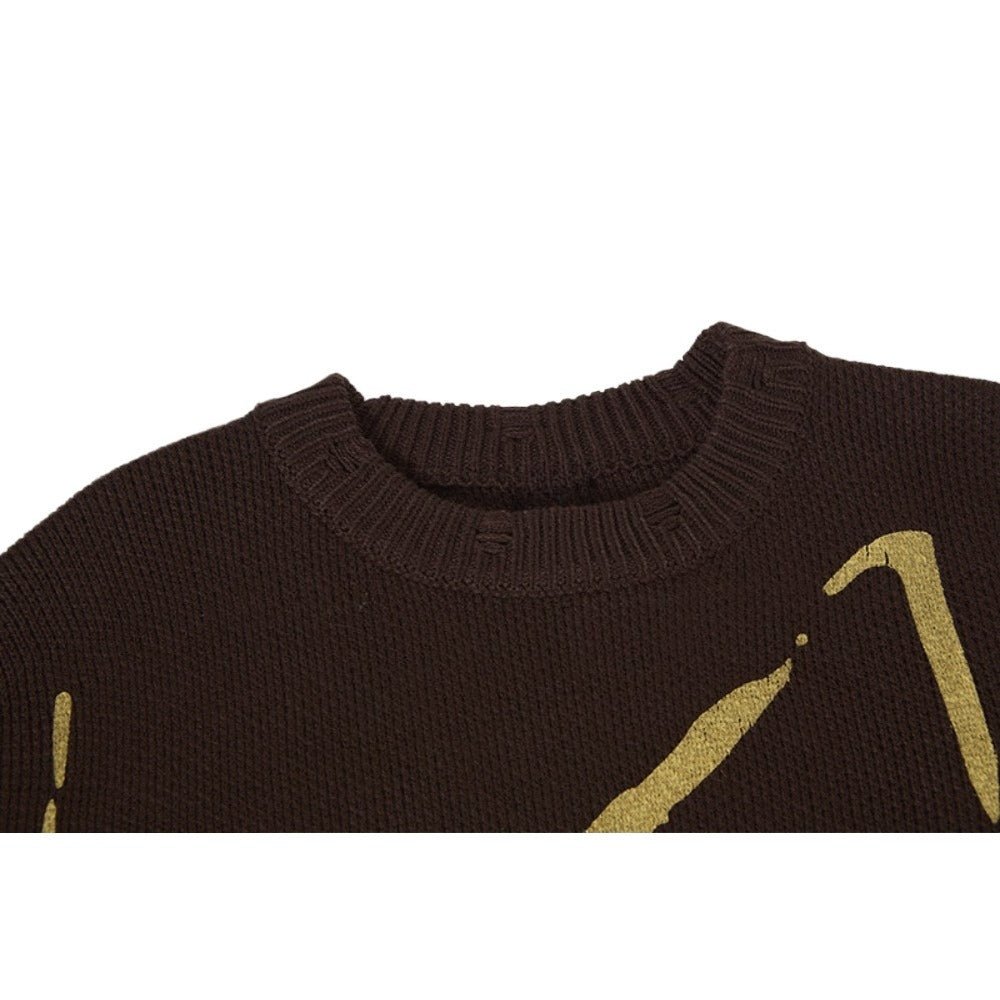 Irregular Line Print Loose Crewneck Sweater - Thrashink