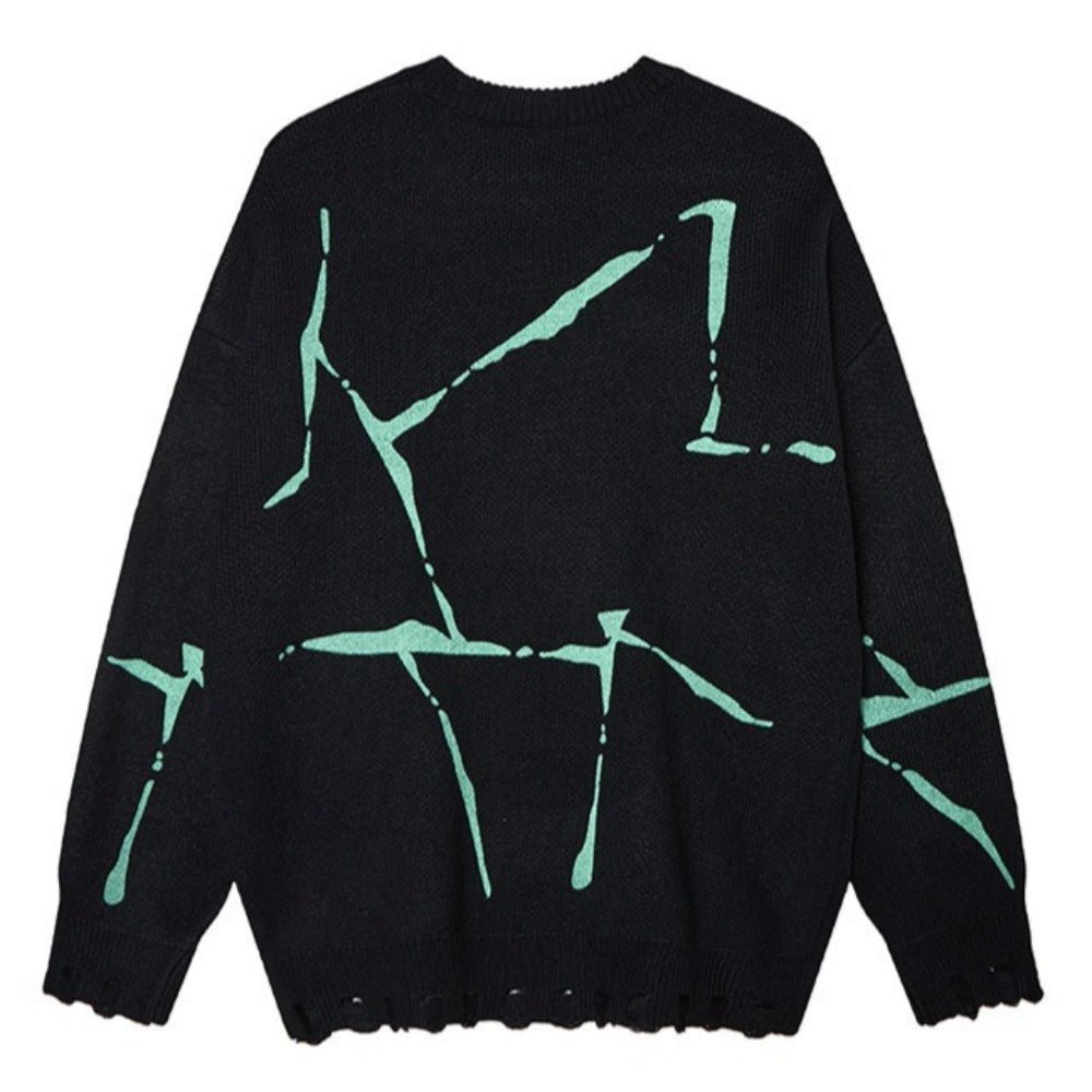 Irregular Line Print Loose Crewneck Sweater - Thrashink