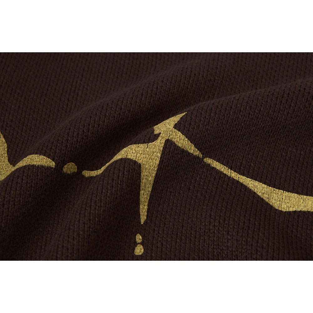 Irregular Line Print Loose Crewneck Sweater - Thrashink